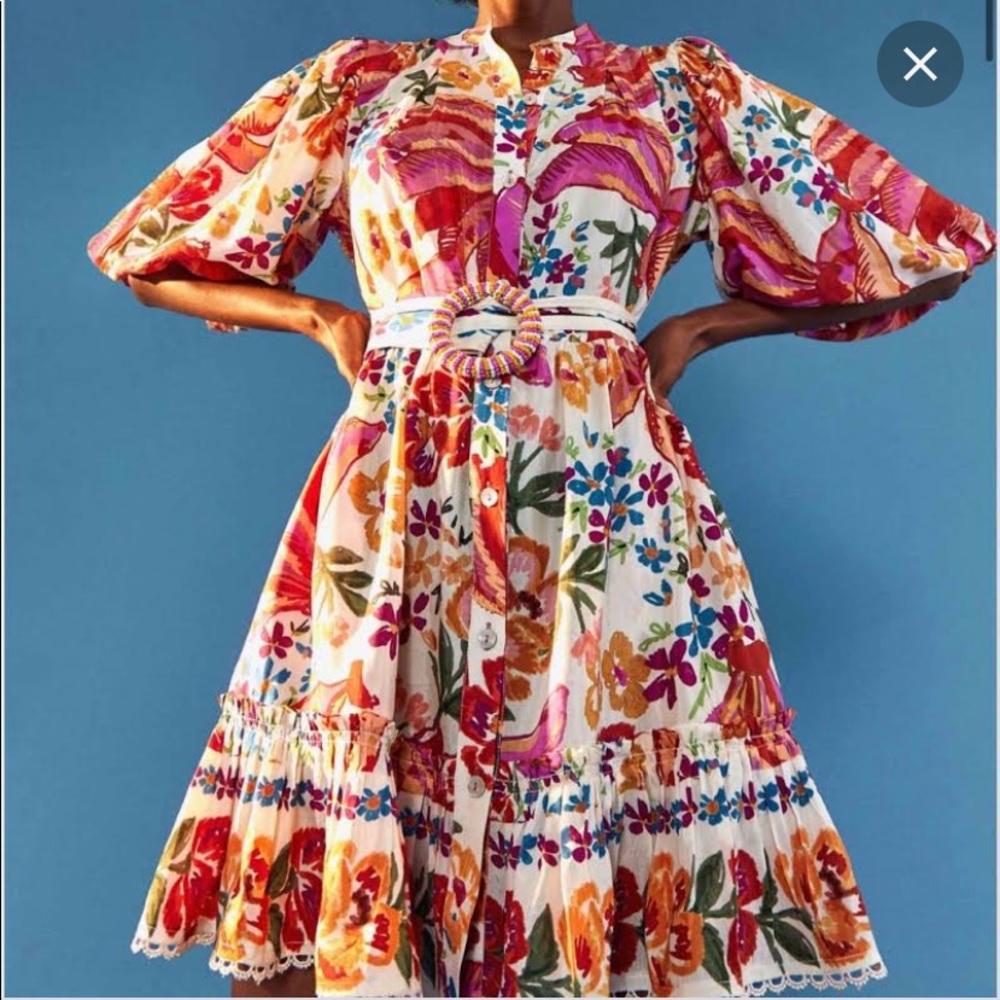 Farm Rio Spring Bananas Belted Mini Dress